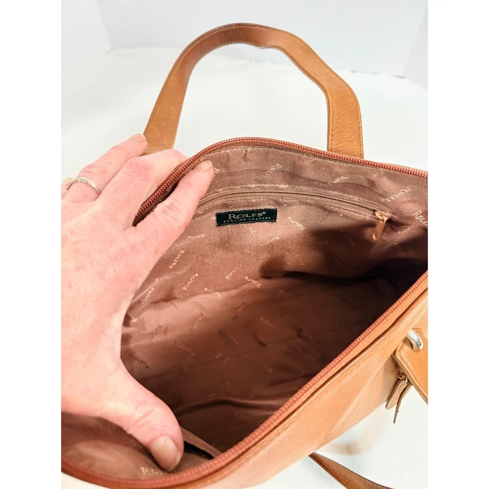 Rolfs Brown Leather Shoulder Bag Zip Top Handbag Vintage Style